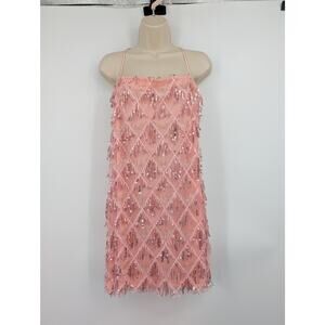 Showpo Pink Sequin Fringe Mini Dress